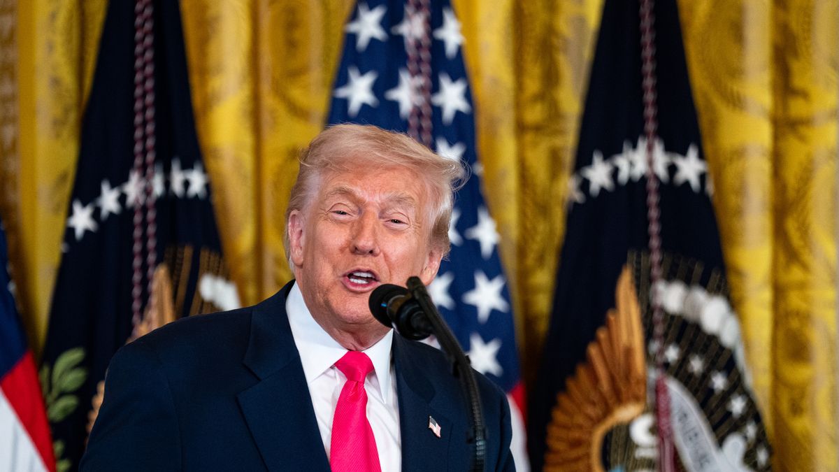 US President Donald Trump speaks during an executive order signing in the East Room of the White House in Washington, DC, US, on Thursday, Nov. 13, 2025. Trump signed an executive order to expand foster care services to children moving out of the system into adulthood, bolstering one of first lady Melania Trump's initiatives. Photographer: Al Drago/Bloomberg via Getty Images