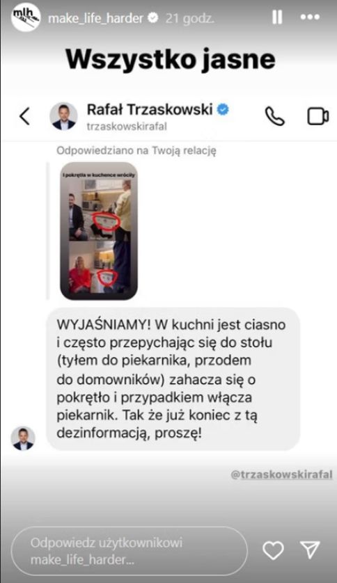 Rafał Trzaskowski zabrał głos w sprawie  "znikających" pokręteł na kuchence. 