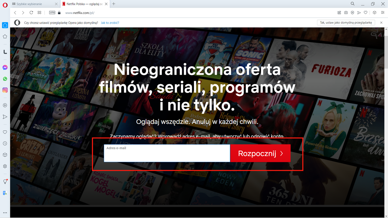 Netflix: wpisujemy adres mail na jaki zarejestrujemy usługę