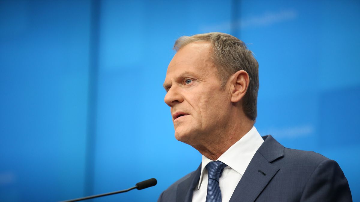 Donald Tusk, President of European Council speaks to journalist during a press conference in Justus Lipsius building during the socond day of the European Council Summit in Brussels, Belgium on October 18, 2019. The European Council meets to tackle key issues of Brexit in face of October's deadline, relations with Turkey after its military engagement in north Syria. European leaders express regret when it comes to deadlocks of North Macedonia and Albania accession process. (Photo by Dominika Zarzycka/NurPhoto via Getty Images)