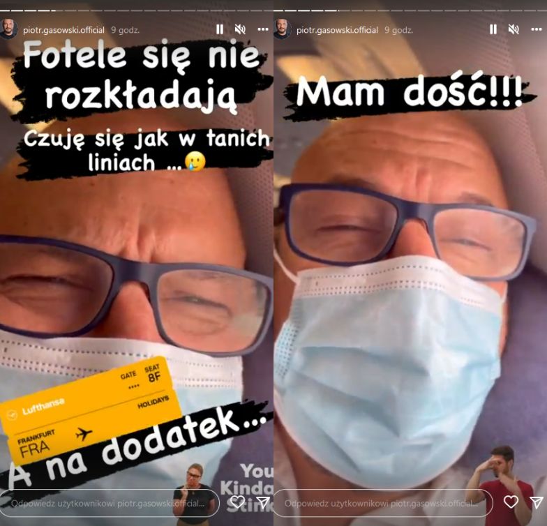 Piotr Gąsowski oczernia i nagrywa siedzącego obok niego w samolocie mężczyznę
