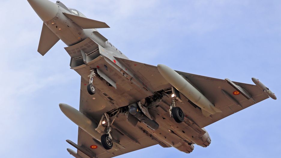 Eurofighter Typhoon EF2000 aircraft of the Spain Air Force participate in the Tactical Leadership Programme in Albacete, Spain, on September 24, 2024. (Photo by Joan Valls/Urbanandsport /NurPhoto via Getty Images)