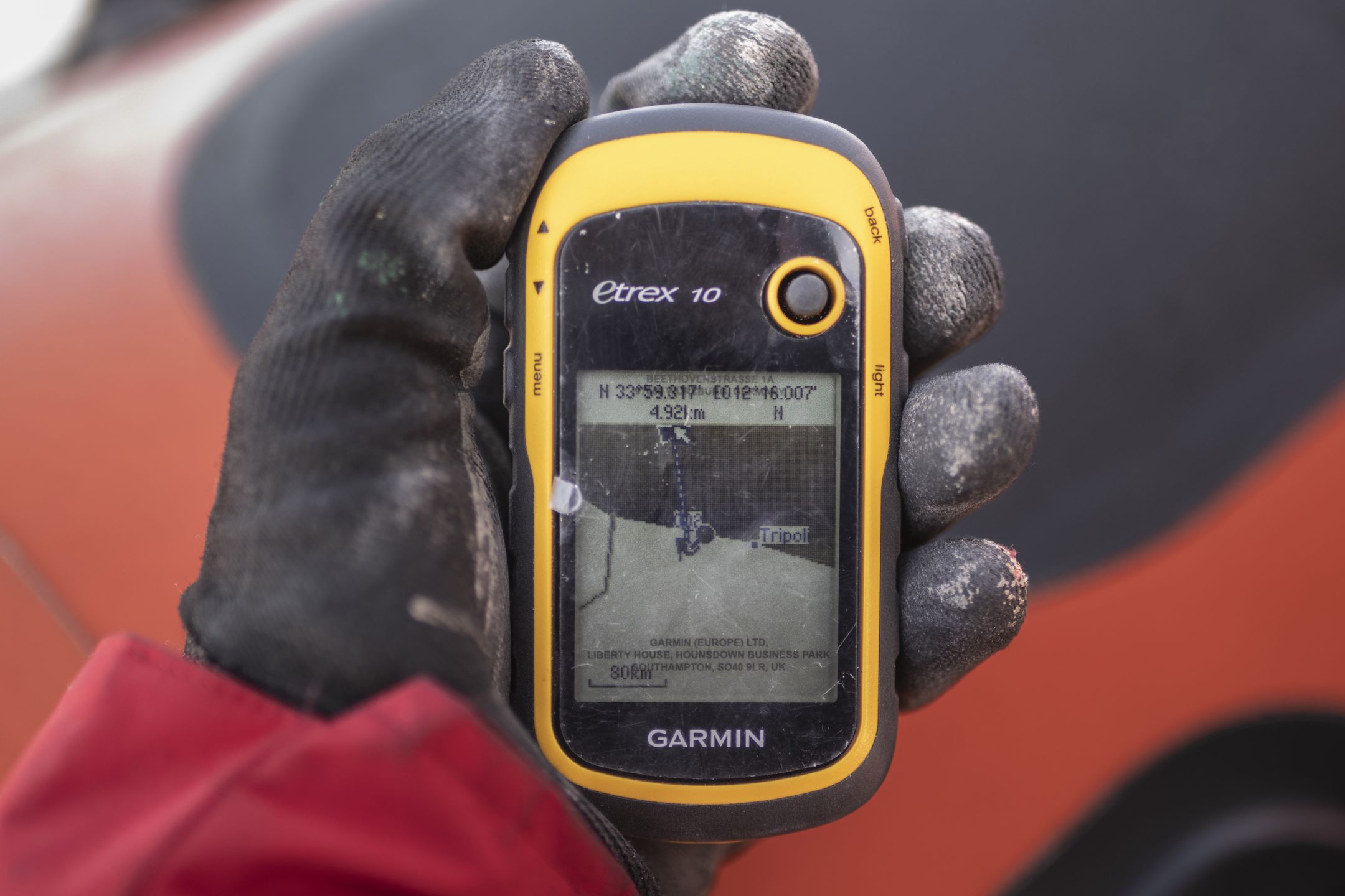 A Garmin GPS unit displays the course sailed by rescued migrants as they departed Libya, off the coast of Libya, on Wednesday, Jan. 3, 2024. Diplomats from across the EU expect a migration pact to win final approval before European Parliament elections this year, hoping to blunt the message of populists seeking to exploit the issue for political gains. Photographer: Brais Lorenzo/Bloomberg via Getty Images