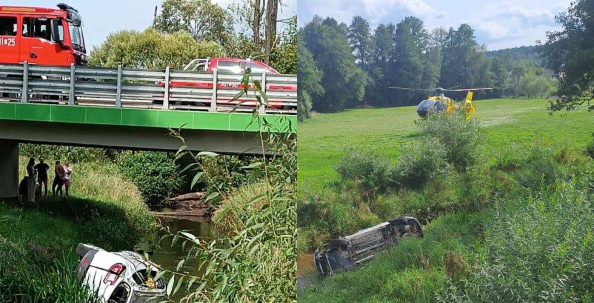 wypadek, rzeka, policja Auto wjechało do rzeki. Ranne dziecko