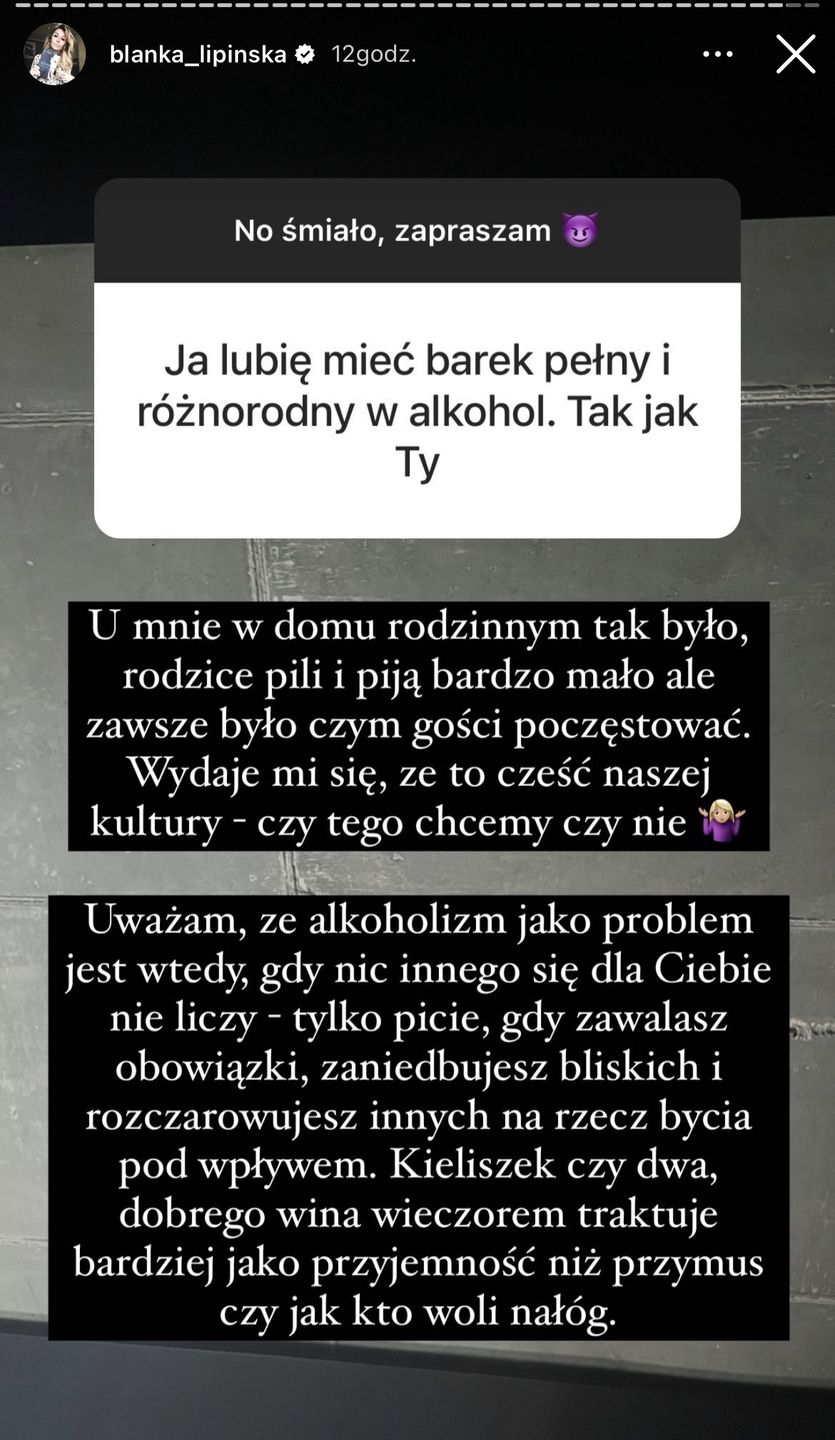 Blanka Lipińska odpowiada, że nie ma problemu z alkoholem