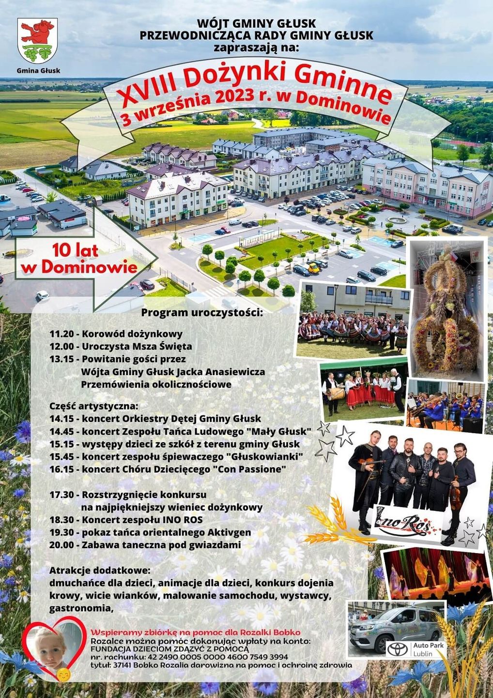 Dożynki w Dominowie 2023 - plakat, program wydarzenia