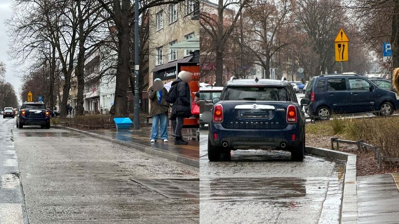 Viola Kołakowska parkuje na przystanku autobusowym