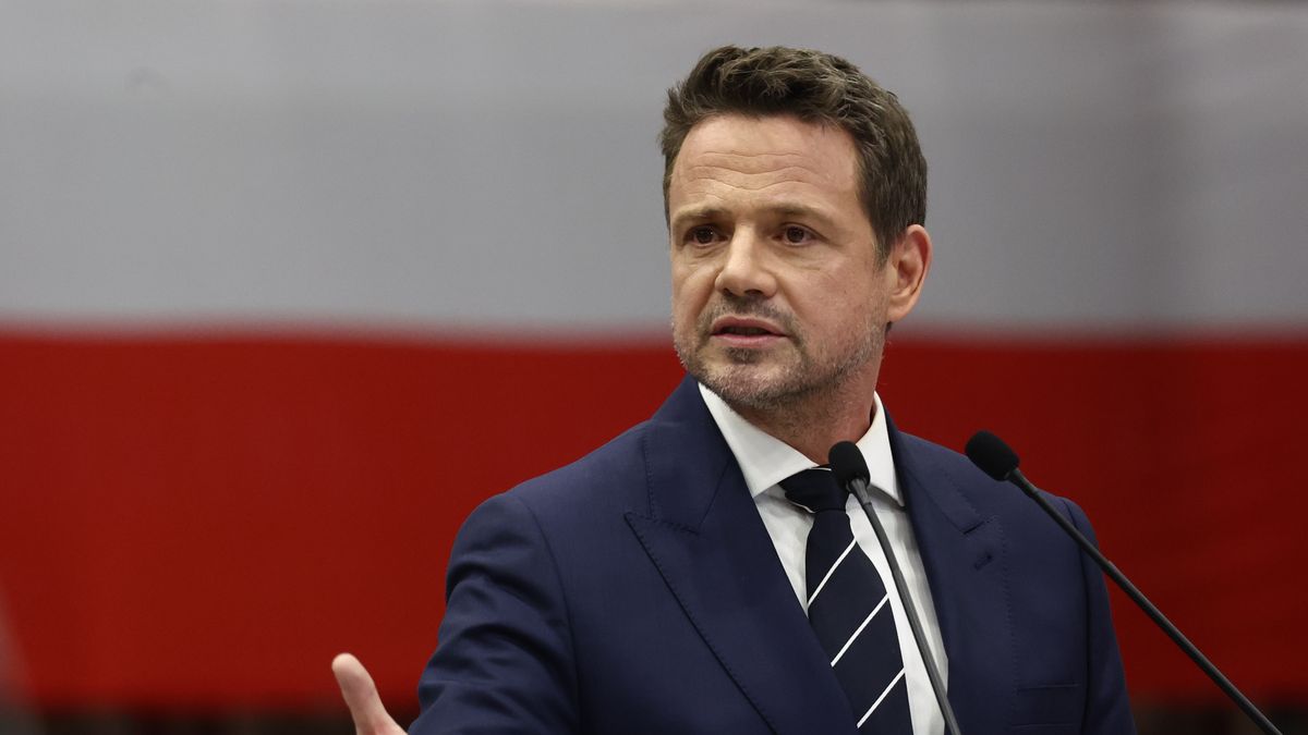 Rafal Trzaskowski, Mayor of Warsaw running for President of Poland as Civic Platform party candidate, during the campaign rally in Krakow, Poland on March 14, 2025. (Photo by Jakub Porzycki/NurPhoto via Getty Images)