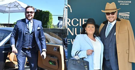 Jan Lubomirski-Lanckoroński z żoną przyjechali rolls-roycem na otwarcie sezonu na Służewcu