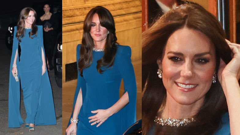 Kate Middleton OLŚNIEWA w szafirowej sukni na gali Royal Variety Performance 