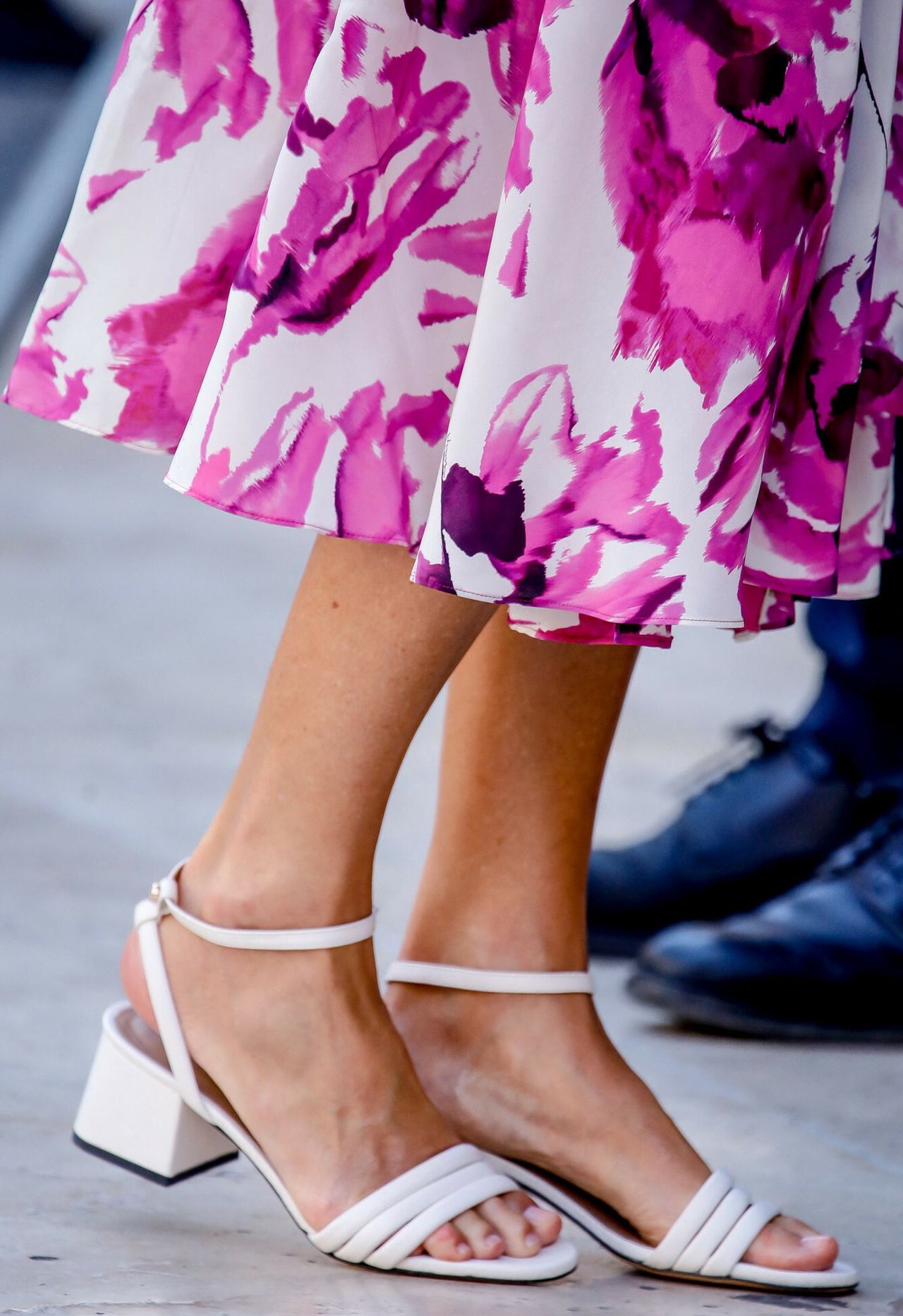 Queen Letizia wore white block-heeled sandals