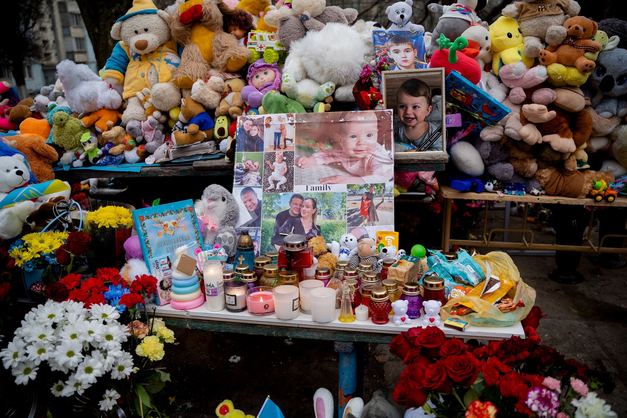 Rescuers Finished Demolition Of The Rubble Of The Building After Night Drone Attack In OdesaODESA, UKRAINE - MARCH 5: An improvised memorial in honor of the children who died as a result of the Russian drone attack is displayed on March 5, 2024 in Odesa, Ukraine. As a result of a drone attack on March 2, part of a residential building collapsed. For 2 days of searching operations, rescuers retrieved the bodies of 12 dead from under the rubble, including five children. (Photo by Tanya Dzafarowa/Suspilne Ukraine/JSC "UA:PBC"/Global Images Ukraine via Getty Images)Global Images Ukraine