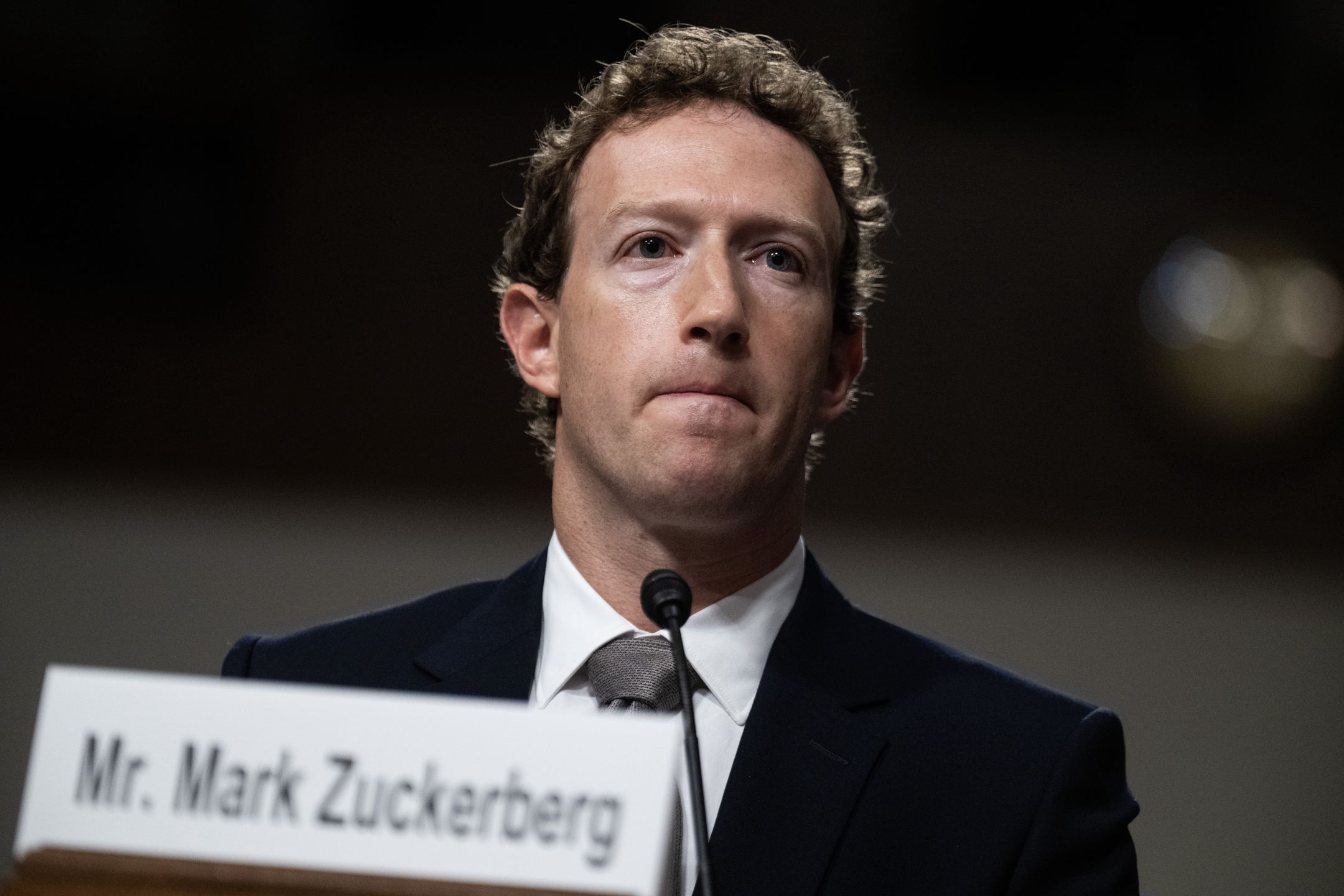 UNITED STATES - JANUARY 31: Mark Zuckerberg, CEO of Meta, testifies during the Senate Judiciary Committee hearing titled "Big Tech and the Online Child Sexual Exploitation Crisis," in Dirksen building on Wednesday, January 31, 2024. (Tom Williams/CQ-Roll Call, Inc via Getty Images)