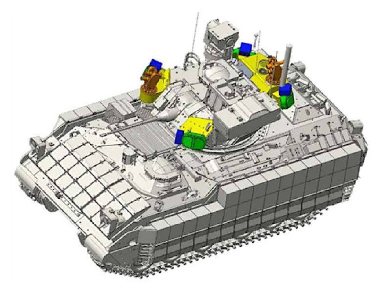 Wizualizacja montażu Iron Fist na M2 Bradley