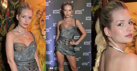 Wystrojona siostra Kate Moss eksponuje wdzięki na imprezie Montblanc