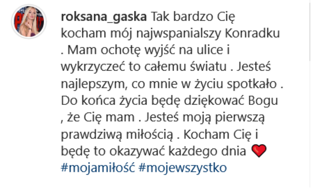 Roksana Gąska wyznaje miłość partnerowi