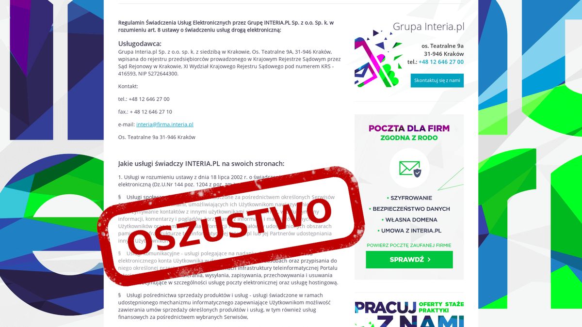 Ktoś podszywa się pod portal Interia, fot. CERT Polska