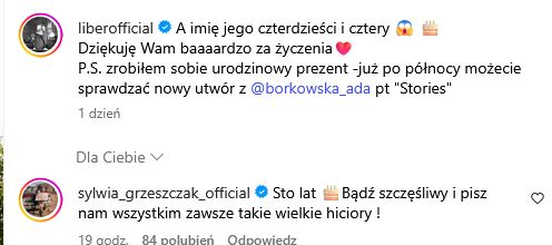 Sylwia Grzeszczak skomentowała wpis Libera