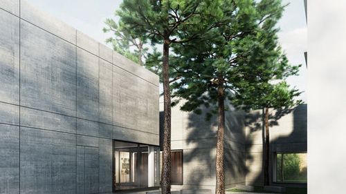 Warszawa. Magazyn Muzeum Literatury im. Adama Mickiewicza na Wawrze. Ciekawa architektura, idealnie komponująca się z otoczeniem