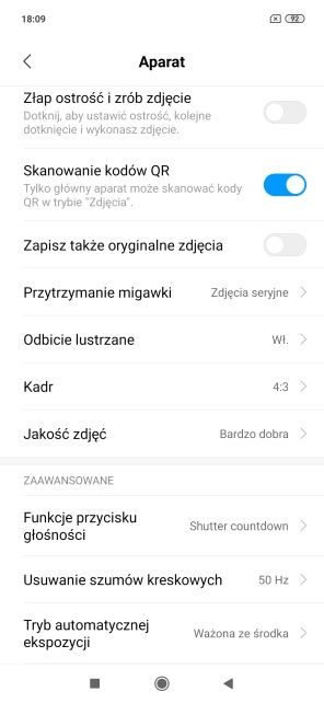 Xiaomi Mi 9 SE interfejs aparatu