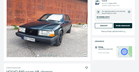 Japońskie V8 pod maską starego volvo - ciekawy sleeper z Polski na sprzedaż