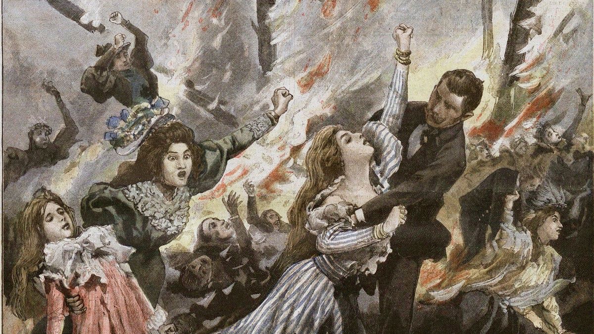 Pożar Bazar de la Charité na ilustracji z „Le Petit Journal” z 16 maja 1897 roku.