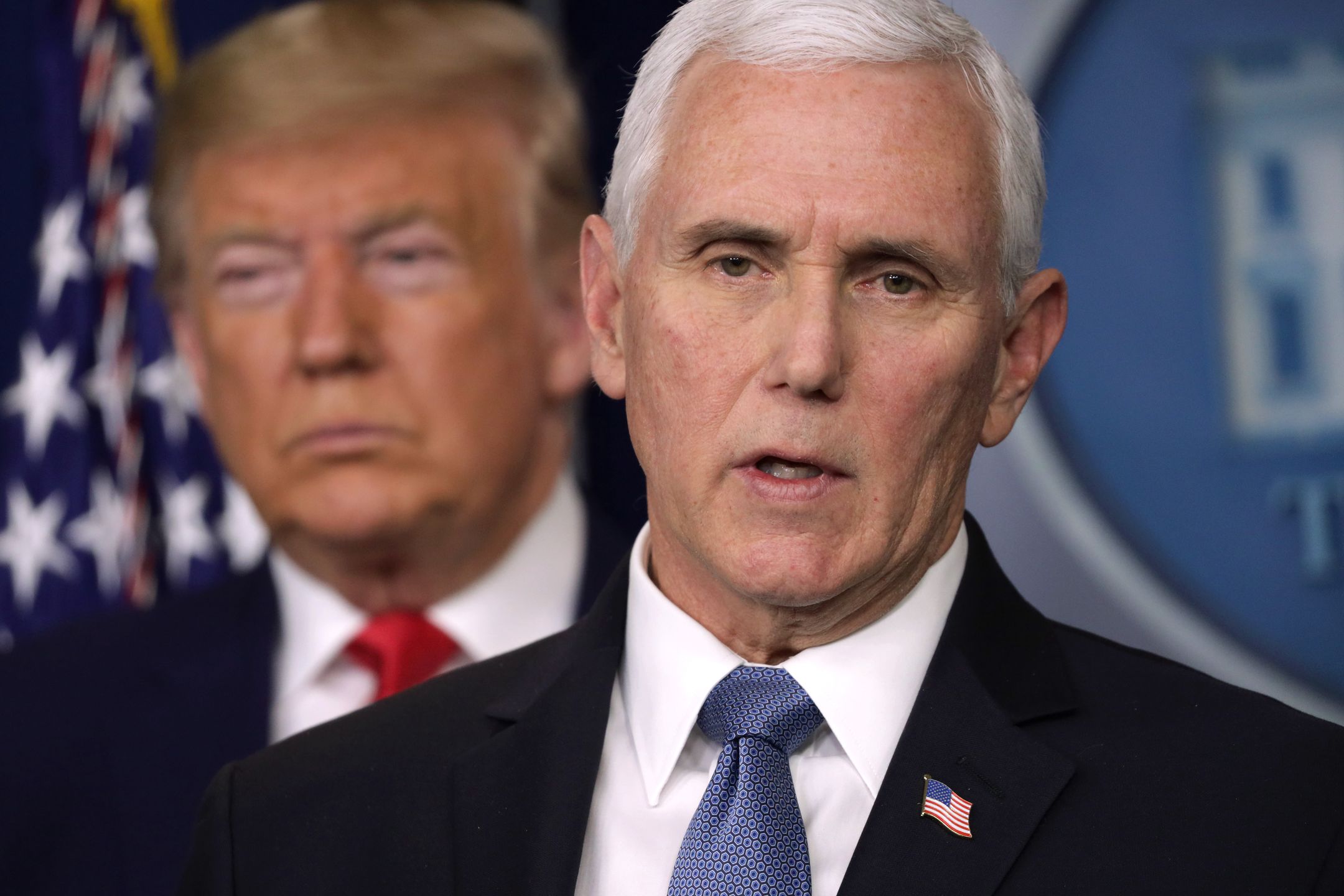 President Trump Holds News Conference On Coronavirus At The White House
WASHINGTON, DC - FEBRUARY 29:   U.S. President Donald Trump listens as Vice President Mike Pence speaks during a news conference at the James Brady Press Briefing Room at the White House February 29, 2020 in Washington, DC. Department of Health in Washington State has reported the first death in the U.S. related to the coronavirus.  (Photo by Alex Wong/Getty Images)
Alex Wong
bestof, topix