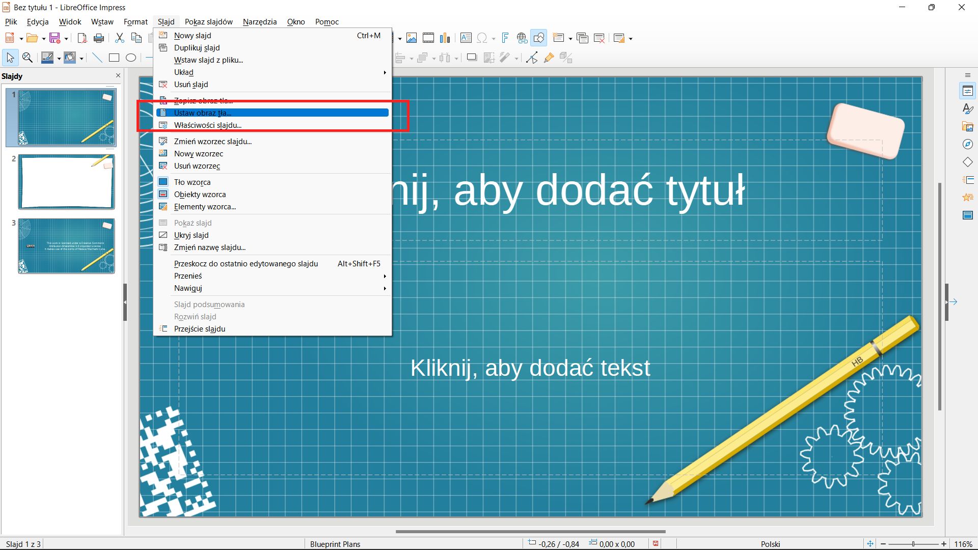 LibreOffice Impress: menu SLAJD
