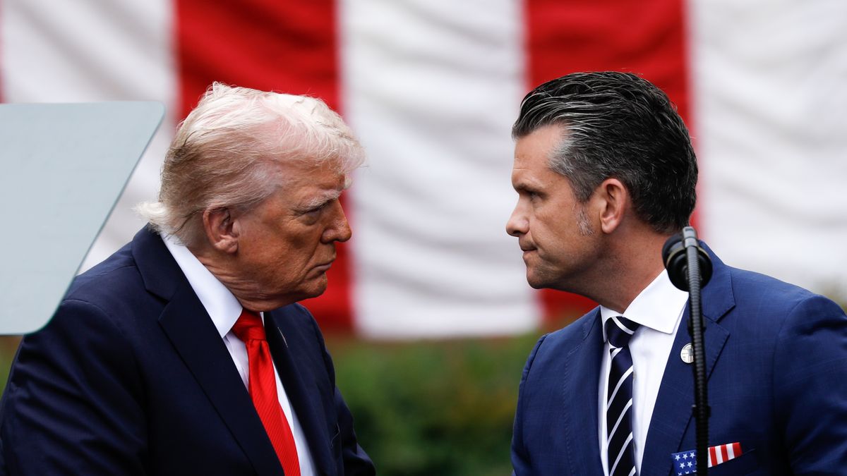 WASHINGTON D.C., UNITED STATES - SEPTEMBER 11: US President Donald Trump attends a ceremony at the Pentagon marking the 24th anniversary of the September 11, 2001 terrorist attacks in Washington D.C., United States, on September 11, 2025. U.S. Secretary of Defense Pete Hegseth (R) also attended the ceremony. (Photo by Yasin Ozturk /Anadolu via Getty Images)