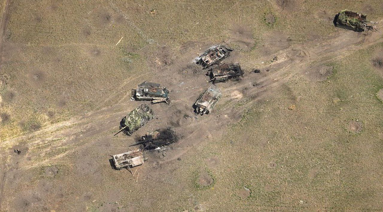 Destroyed Russian tanks near Novomykhailivka