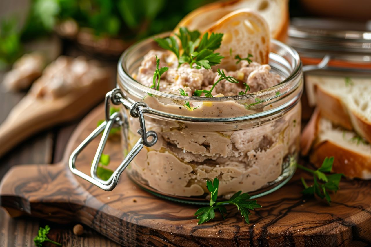 Homemade pâté in a jar with a creamy consistency