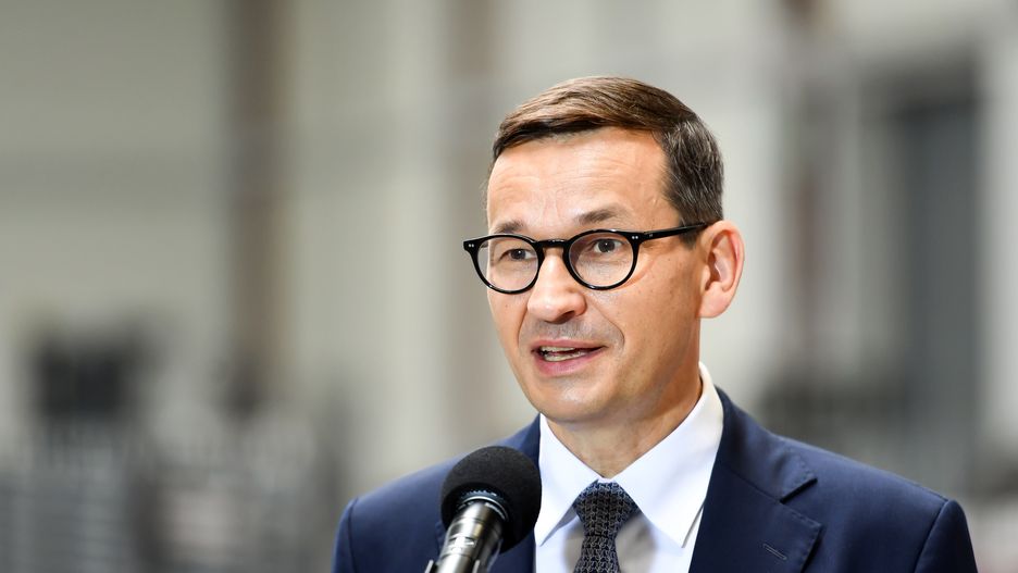 WIELOGLOWY, POLAND - 2021/07/29: Prime Minister Mateusz Morawiecki visits the Wisniowski factory in the village of Wieloglowy in the nearby town of Nowy Sacz. (Photo by Alex Bona/SOPA Images/LightRocket via Getty Images)