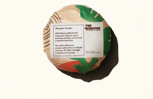 Burger King wymienia składniki na opakowaniach Whopper, aby podkreślić ich naturalność