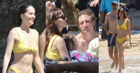 Dakota Johnson paraduje w żółtym BIKINI po plaży w Malibu. Był z nią Jeremy Allen White z córkami oraz inny aktor (ZDJĘCIA)
