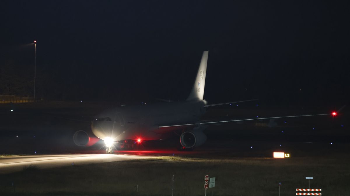 Evacuees land in Eindhoven, Netherlands, on October 4, 2024, from the Middle East. The first repatriation flight from Beirut includes around 100 Dutch citizens, 55 Belgians, Irish, and others among the 185 people who arrive after registering at the Dutch Embassy. The evacuation flight arrives at Eindhoven Air Base from Lebanon as the Military of Israel strikes Hezbollah locations in the country. The Ministry of Foreign Affairs of the Netherlands organizes the flight, and the airplane used is a NATO Airbus A330 MRTT Multi Role Tanker with registration tail number T-060. (Photo by Gene Medi/NurPhoto via Getty Images)