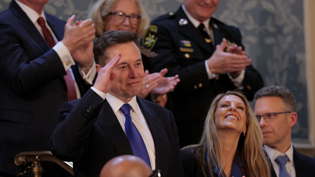 WASHINGTON, DC - MARCH 04: White House Senior Advisor to the President and Tesla and SpaceX CEO Elon Musk salutes U.S. President Donald Trump as he addresses a joint session of Congress at the U.S. Capitol on March 04, 2025 in Washington, DC. President Trump was expected to address Congress on his early achievements of his presidency and his upcoming legislative agenda. (Photo by Chip Somodevilla/Getty Images)