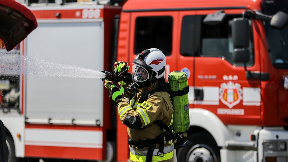 Strażak gaszący pożar - zdj. ilustracyjne