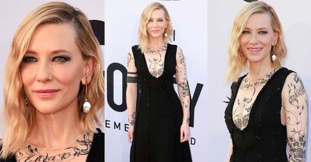 Cate Blanchett w sukience imitującej tatuaże...