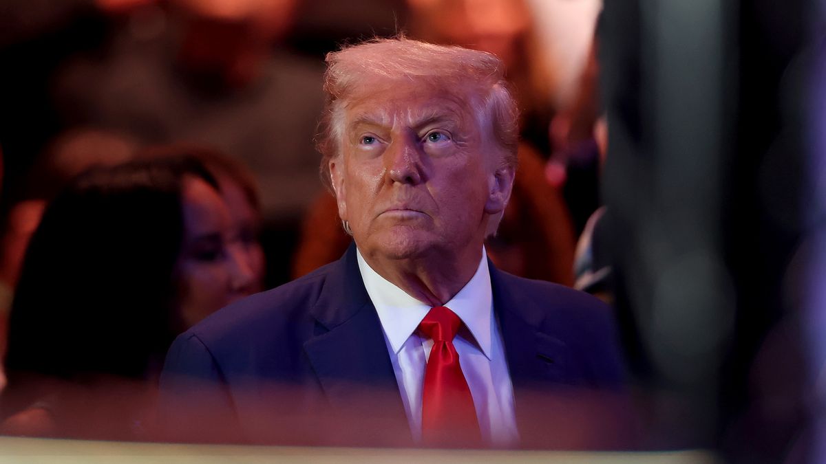 NEWARK, NEW JERSEY - JUNE 07: President Donald Trump attends UFC 316 at the Prudential Center on June 07, 2025 in Newark, New Jersey.  (Photo by Elsa/Getty Images)