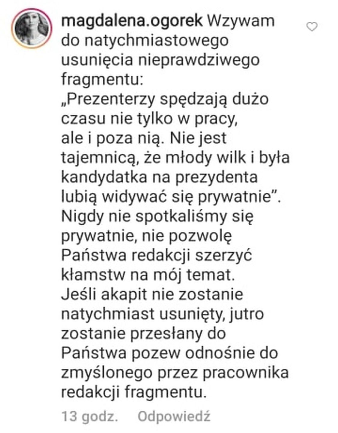 Magdalena Ogórek odcina się od Jarosława Jakimowicz