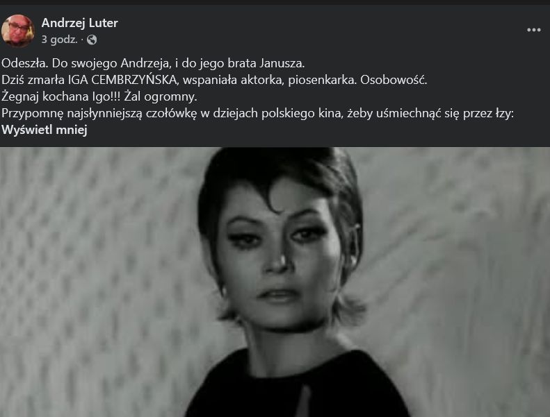 Ks. Andrzej Luter poinformował o śmierci Igi Cembrzyńskiej