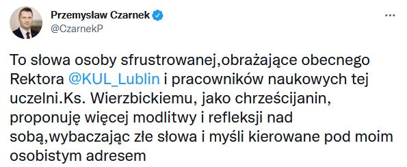 Czarnek krytykuje ks. Wierzbickiego