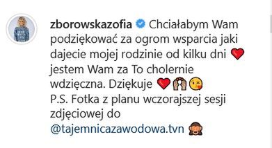 Zofia Zborowska dziękuje fanom za wsparcie