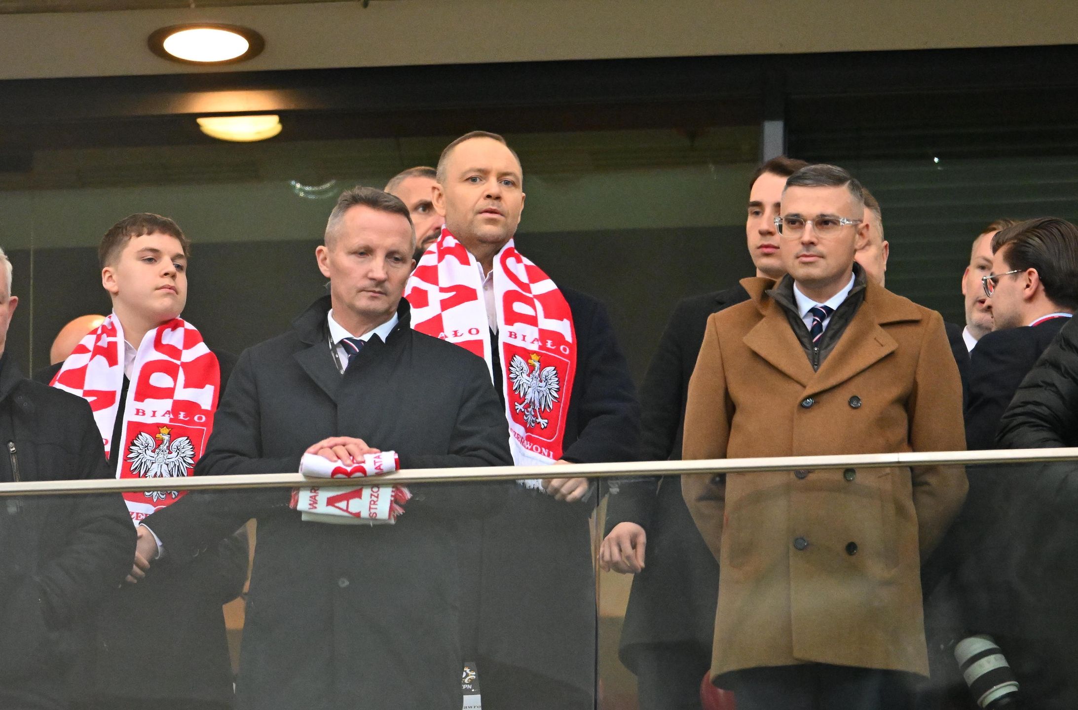 Karol Nawrocki na meczu Polski z Albanią