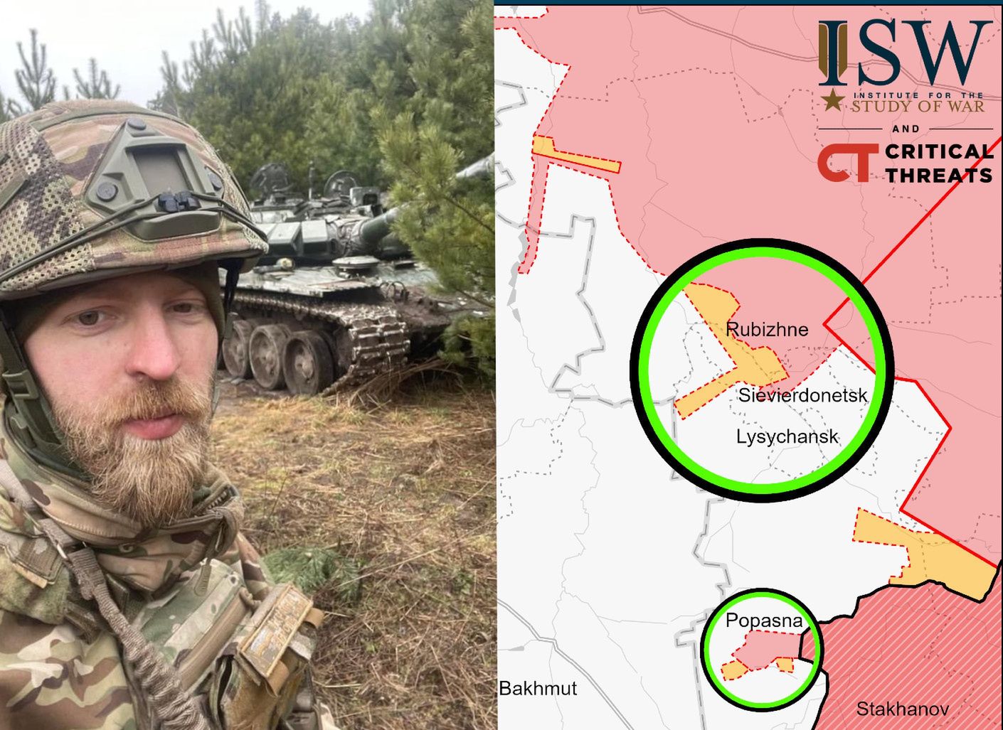 Ukraiński żołnierz przy zdobycznym rosyjskim czołgu. Szykuje się kluczowa bitwa o Donbas