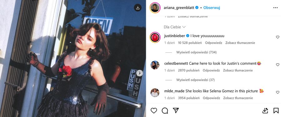 Justin Bieber i Ariana Greenblatt