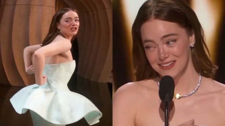 Oscary 2024. Emma Stone odebrała nagrodę w ROZPRUTEJ SUKIENCE! "Proszę, nie patrzcie na nią!" (WIDEO)