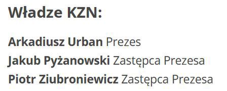 Zarząd KZN widoczny na jego stronie