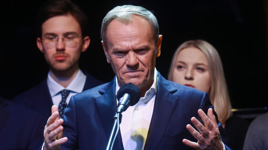 Donald Tusk, the leader of the largest opposition party, Civic Platform (PO), speaks during a press conference in Krakow, Poland on December 2nd, 2022. (Photo by Beata Zawrzel/NurPhoto via Getty Images)
