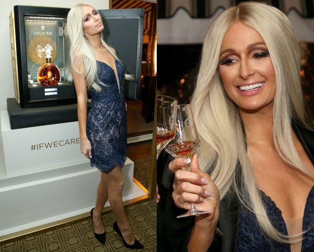 Opalona Paris Hilton pręży się przy butelce koniaku...